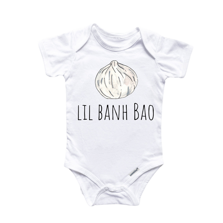 a white bodysuit with the words lil banh bao on it