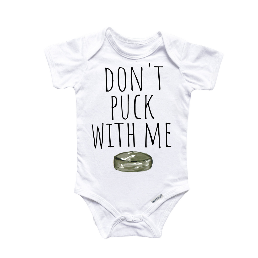 a white bodysuit with a don't puck with me design on it