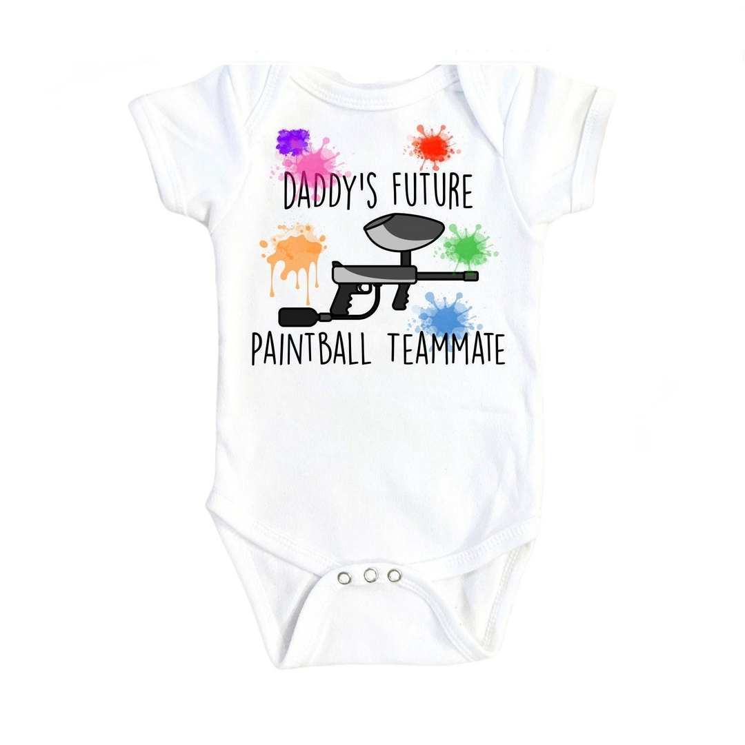 a baby bodysuit that says daddy's future paintball team mate