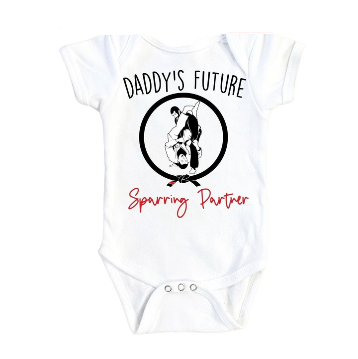 a white bodysuit with the words daddy's future and a picture of a