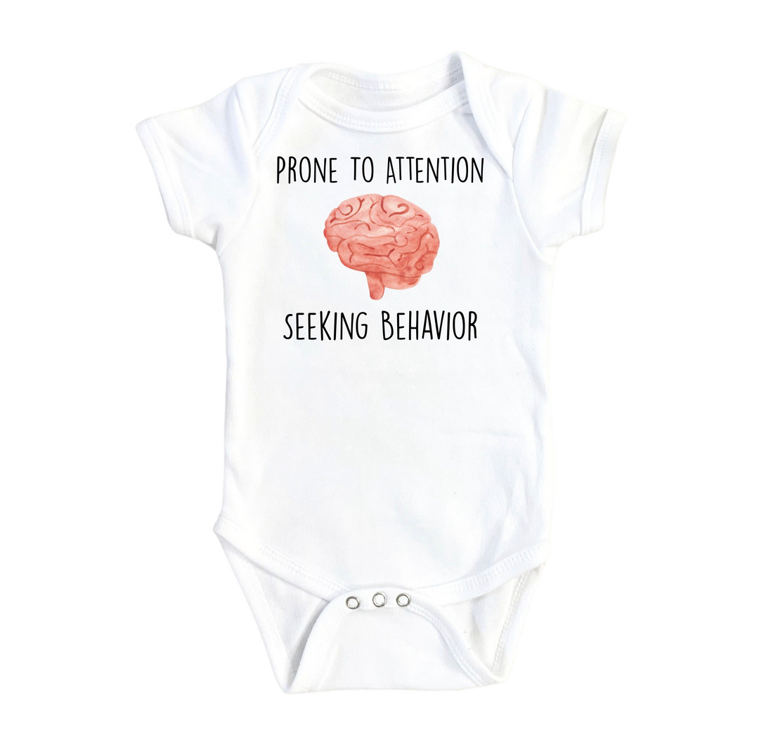 a white bodysuit with a picture of a brain on it