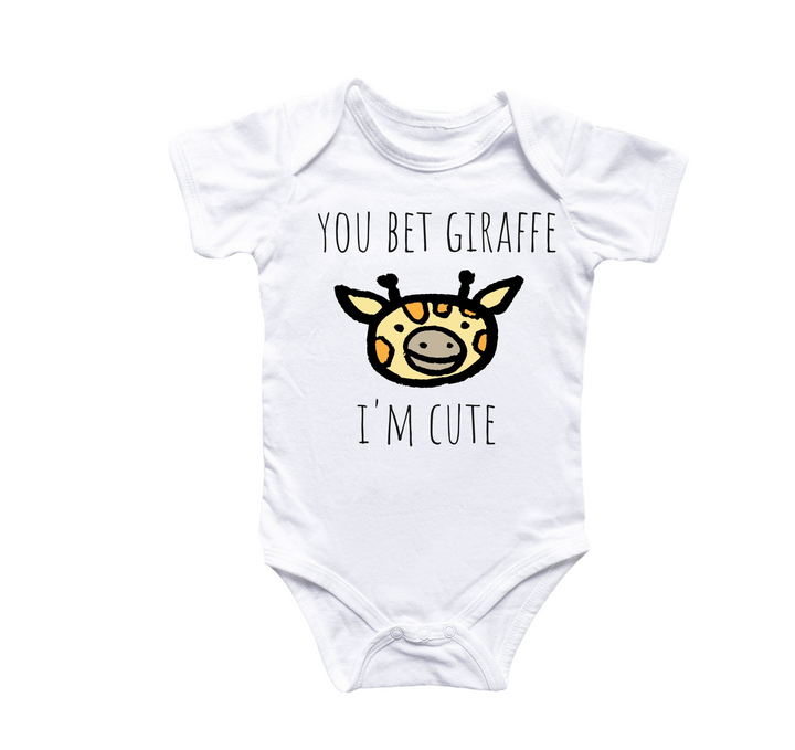 a baby bodysuit with a giraffe on it