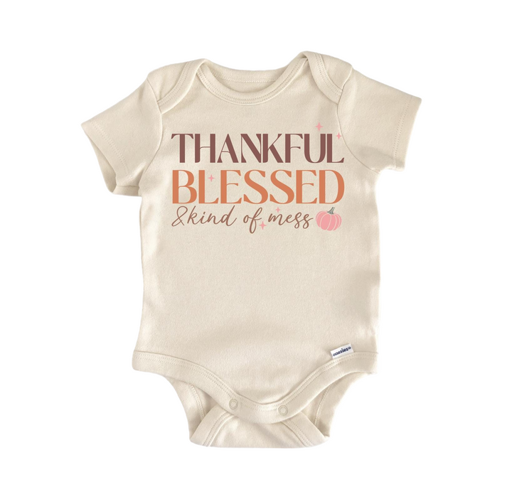 a baby bodysuit with the words, grateful, and a pumpkin on it