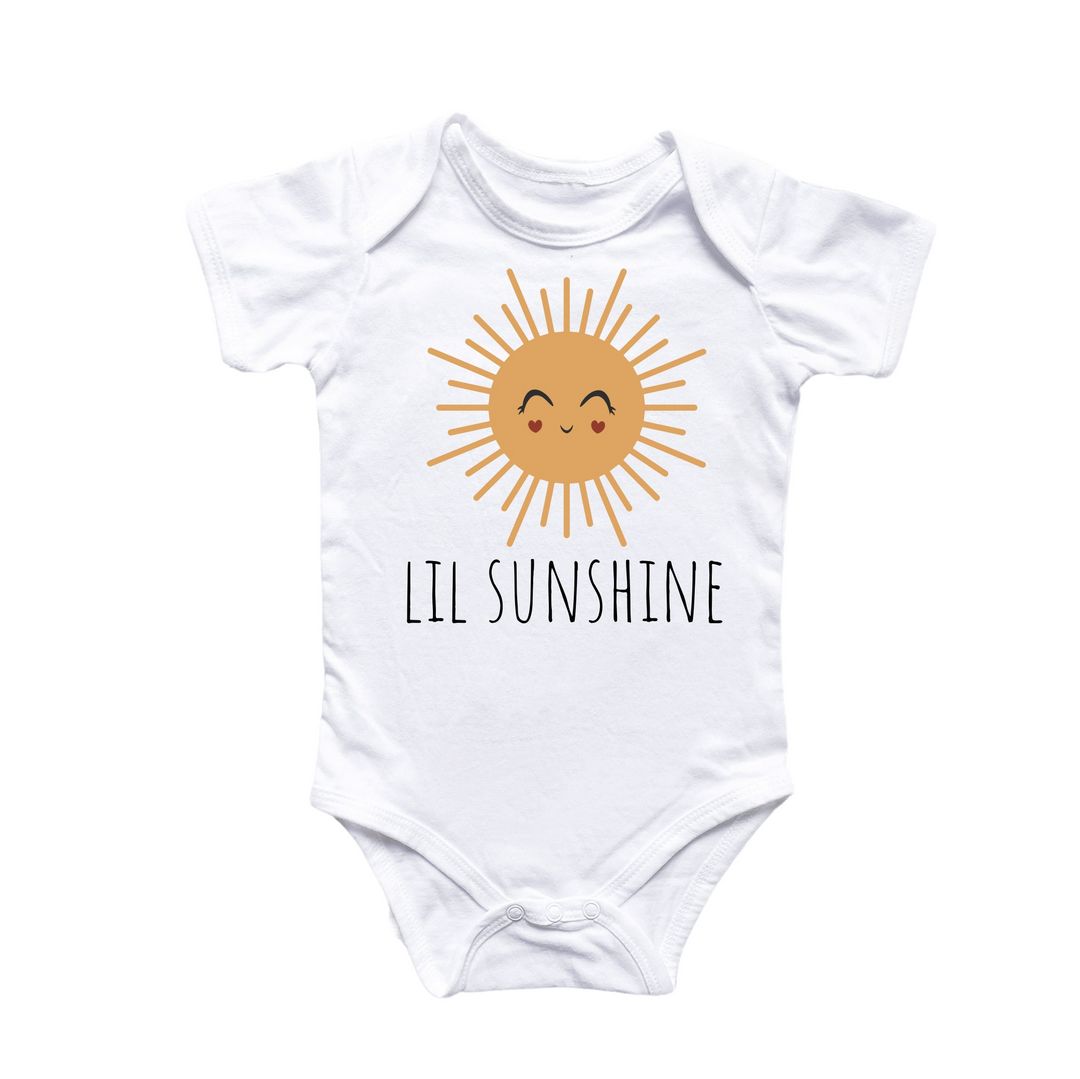 a baby bodysuit with the words lil sunshine on it