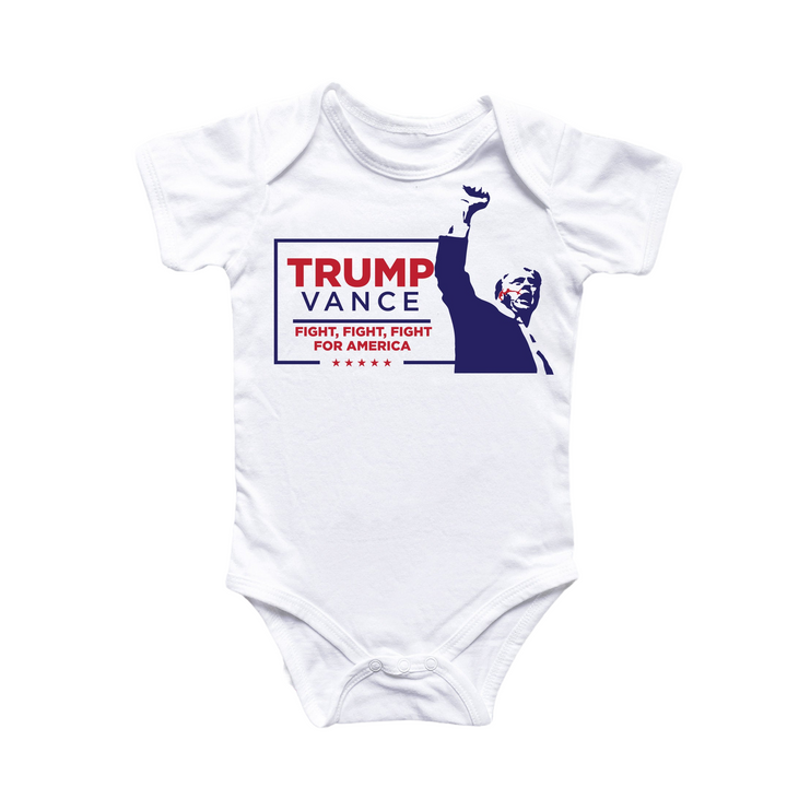 a baby bodysuit with a political image on it