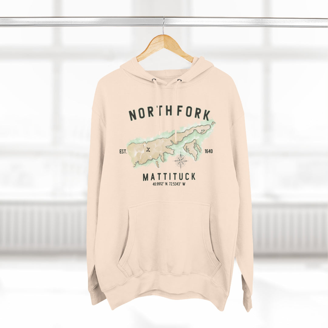 Mattituck North Fork Hamlet NOFO VIBES® Lane Seven® Adult Men Women Unisex Three-Panel Fleece Hoodie