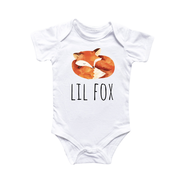 a white bodysuit with a picture of a fox on it