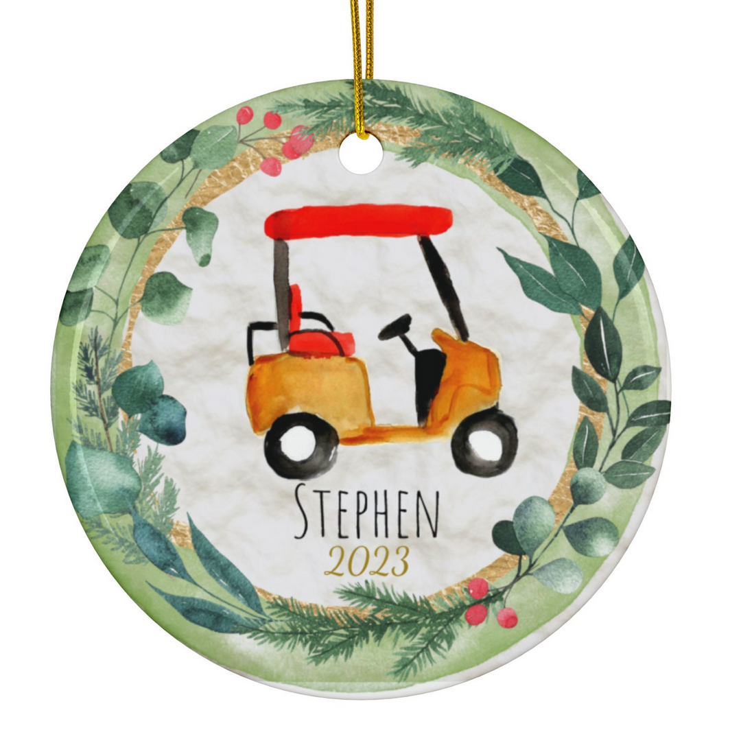 a christmas ornament with a tractor on it