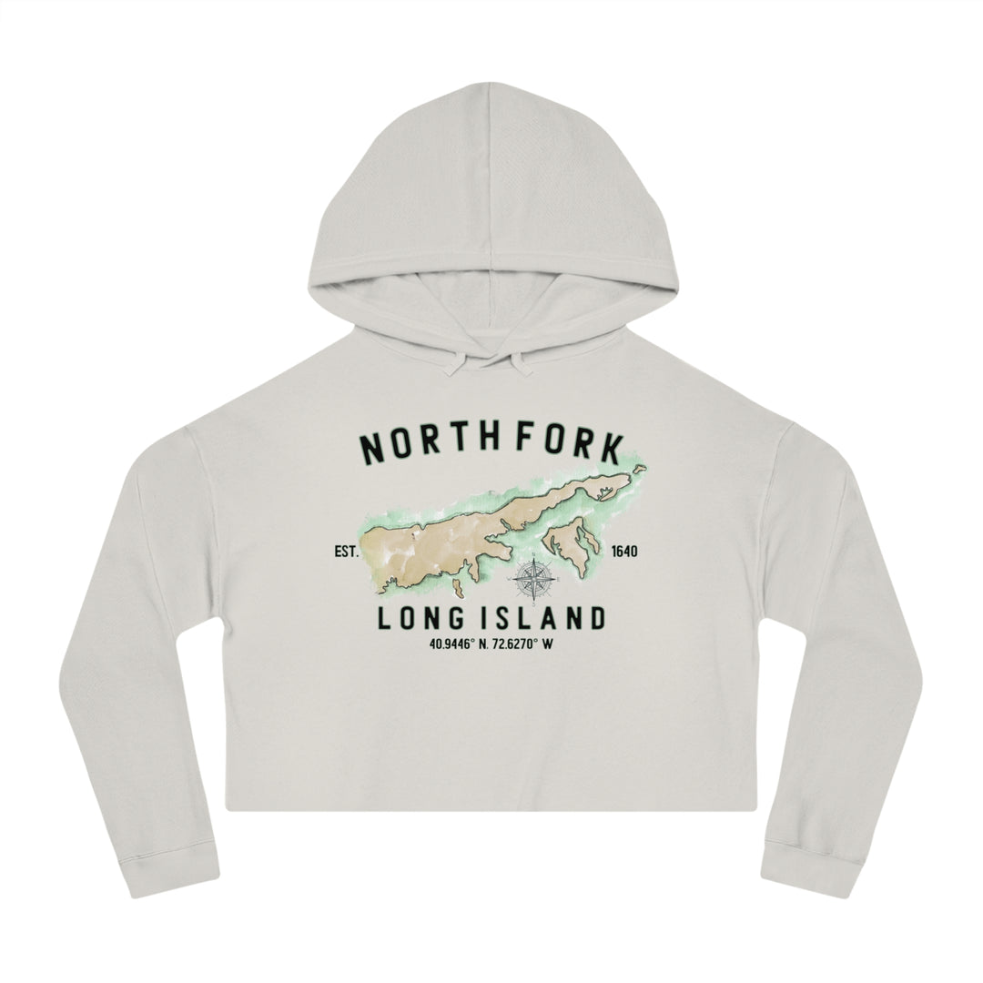 Long Island North Fork Hamlet NOFO VIBES® Women’s Cropped Hooded Sweatshirt