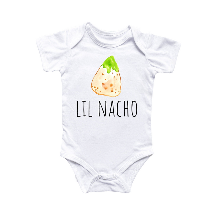 a white bodysuit with a picture of a taco on it