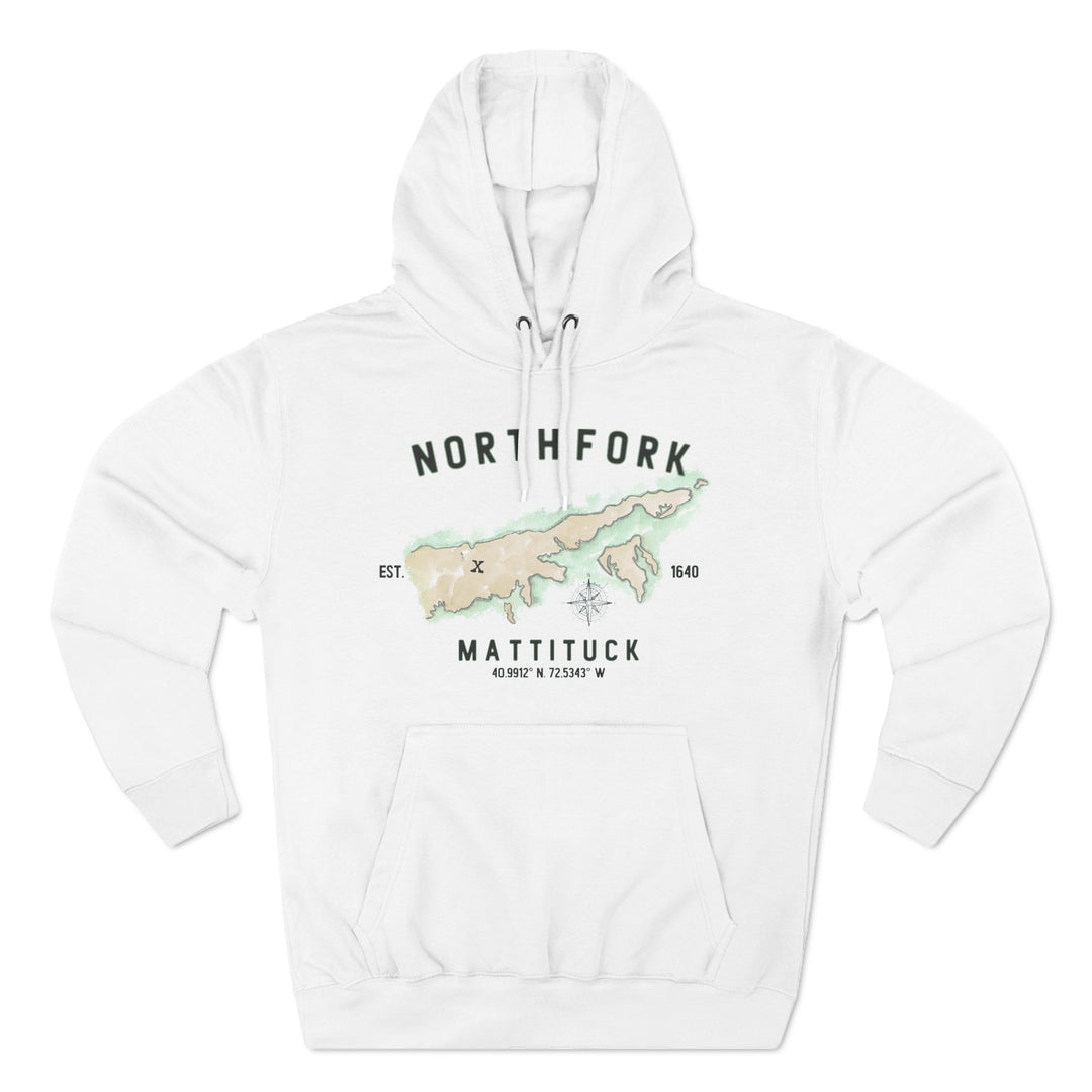 Mattituck North Fork Hamlet NOFO VIBES® Lane Seven® Adult Men Women Unisex Three-Panel Fleece Hoodie