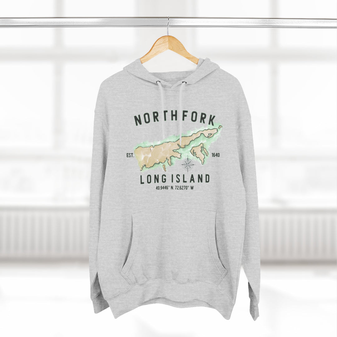 Long Island North Fork Hamlet NOFO VIBES®  Lane SevenⓇ Three-Panel Fleece Hoodie