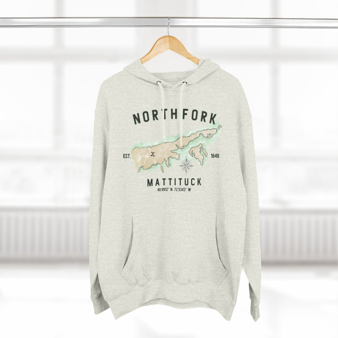 Mattituck North Fork Hamlet NOFO VIBES® Lane Seven® Adult Men Women Unisex Three-Panel Fleece Hoodie