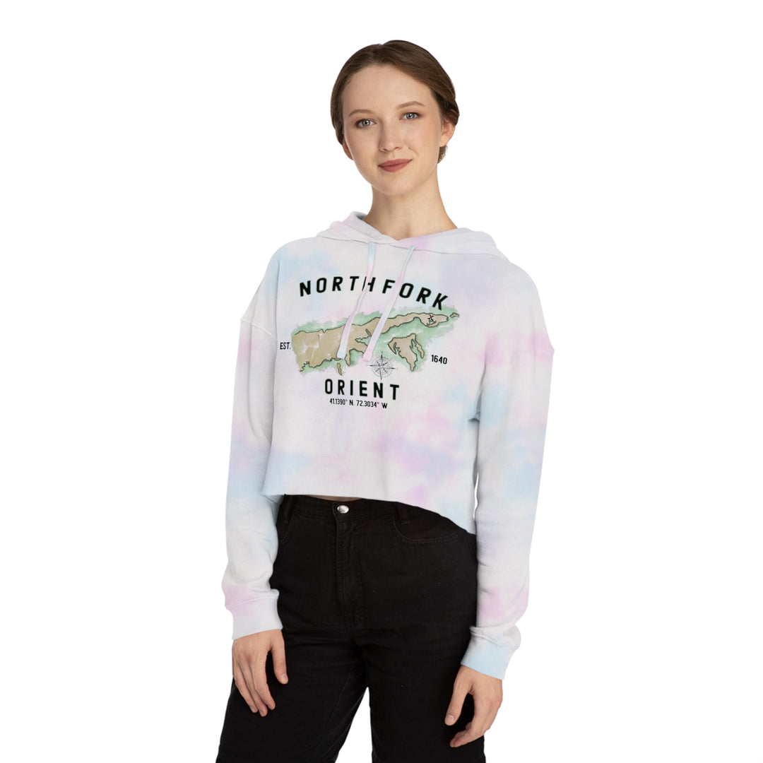 Orient North Fork Hamlet NOFO VIBES® Women’s Cropped Hooded Sweatshirt