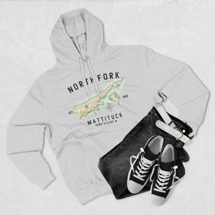 Mattituck North Fork Hamlet NOFO VIBES® Lane Seven® Adult Men Women Unisex Three-Panel Fleece Hoodie