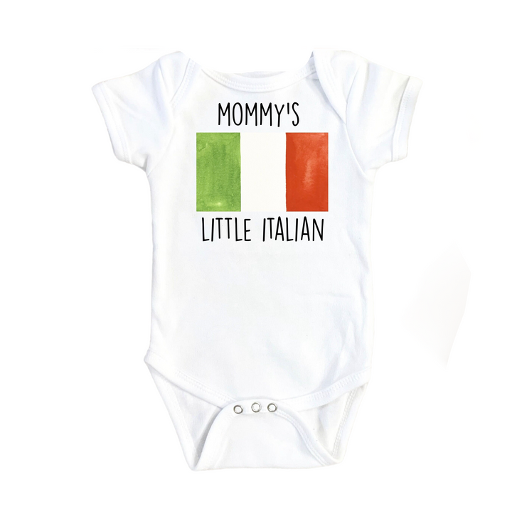 a baby bodysuit with the words mommy's little italian on it