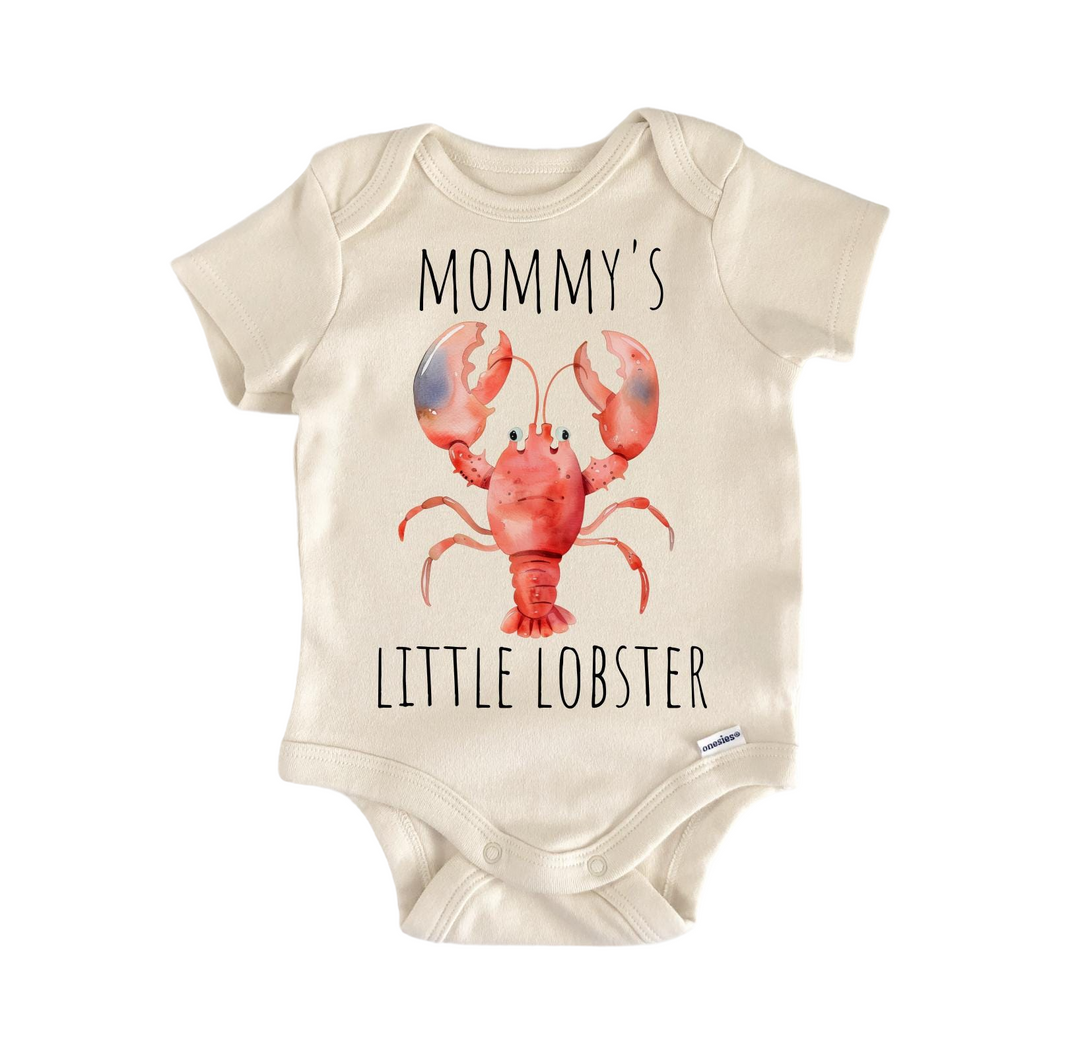 a baby bodysuit that says mommy's little lobster