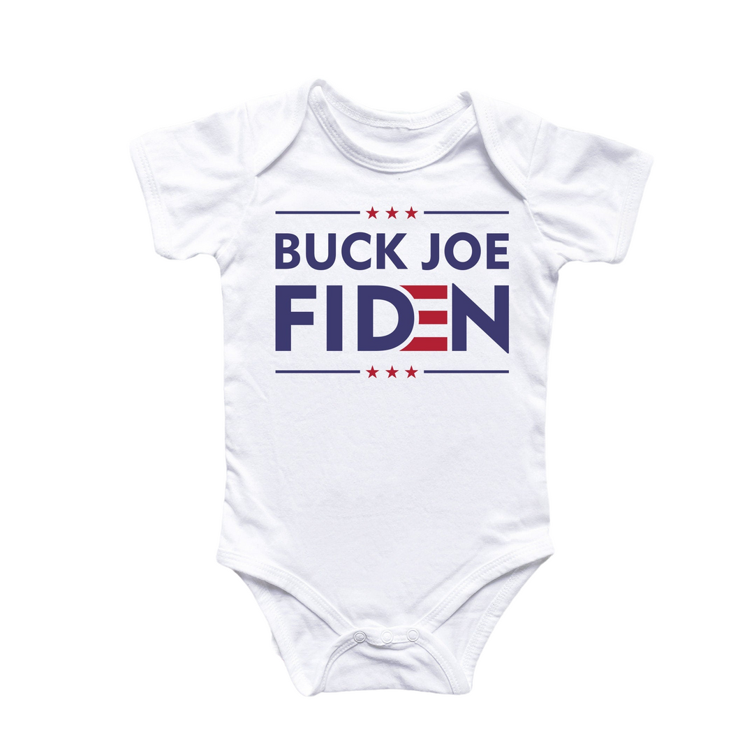 a white bodysuit with the words buck joe fiden on it