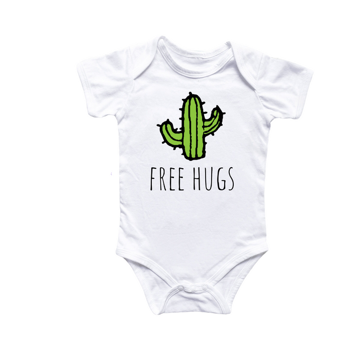 a white baby bodysuit with a green cactus on it