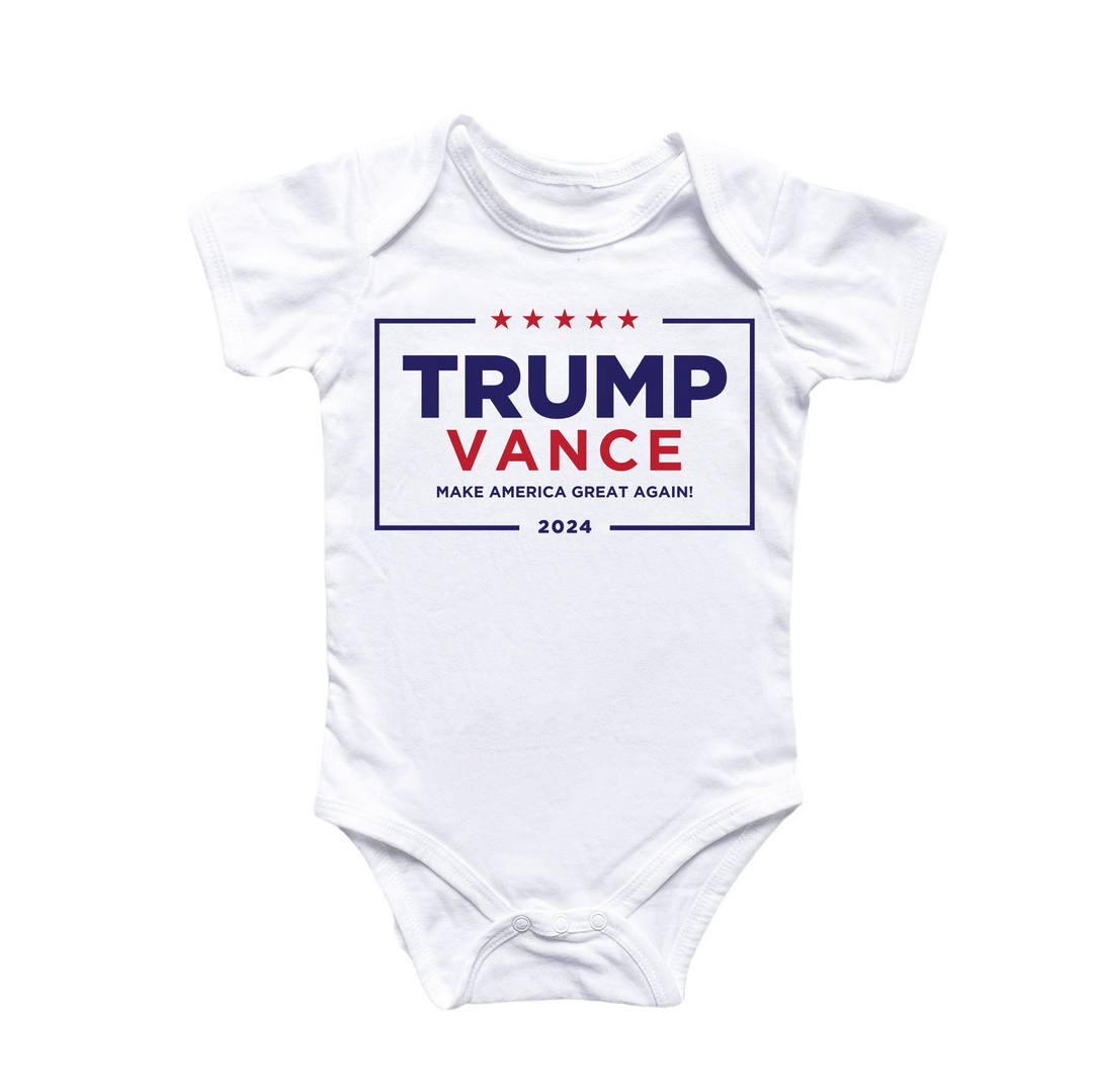 a white onesuit with the words trump vance on it