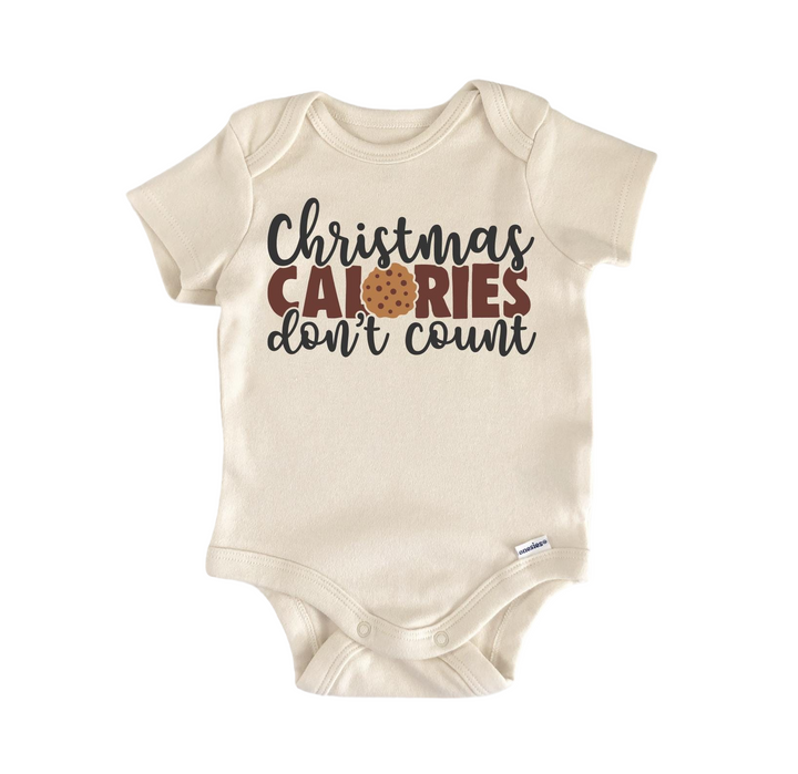 a baby bodysuit that says christmas calories don't count