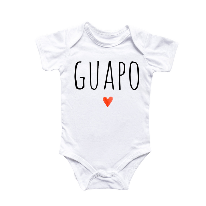 a white bodysuit with the word guapo printed on it