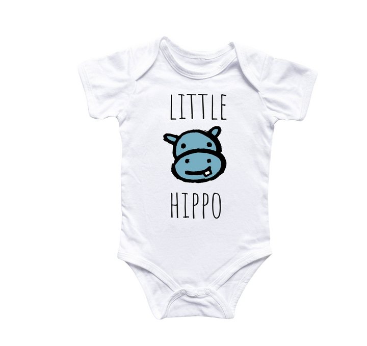 a baby bodysuit that says little hippo