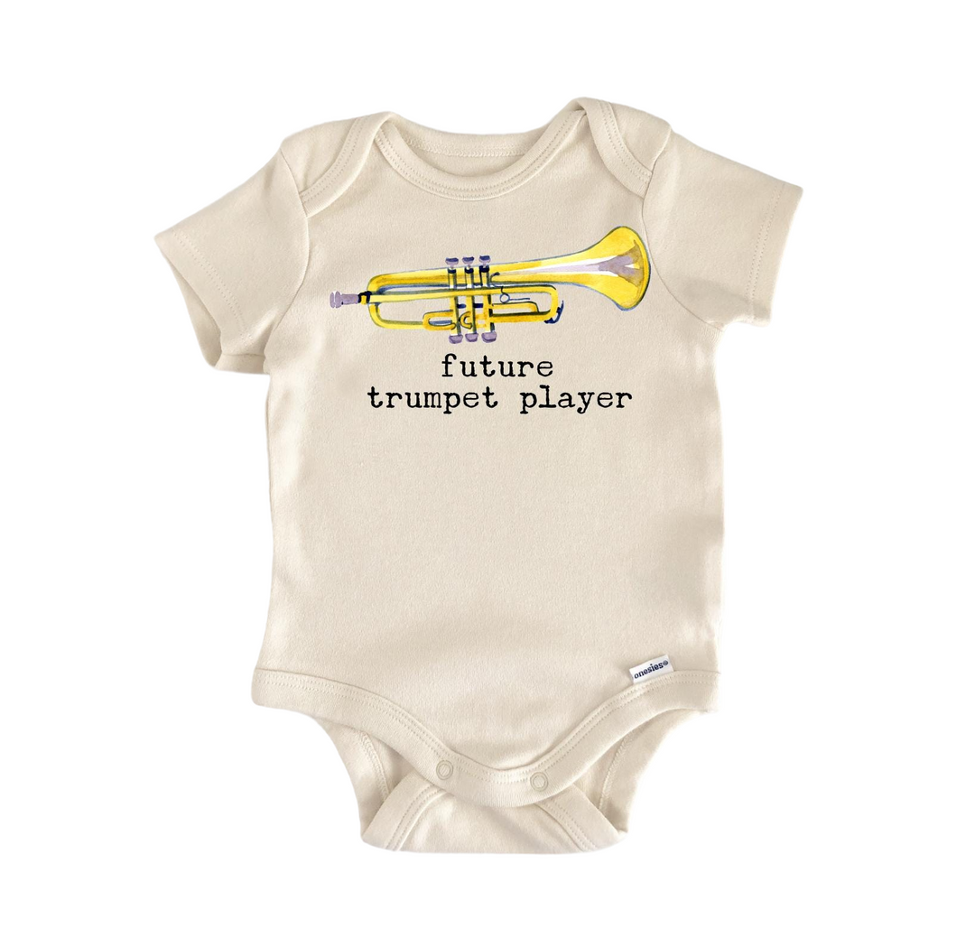 a baby bodysuit that says future trumpet player