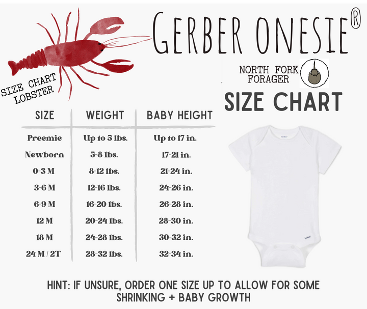 the size chart for a baby onesie is shown