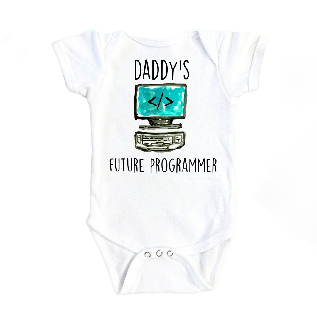 a baby bodysuit with a picture of a computer on it