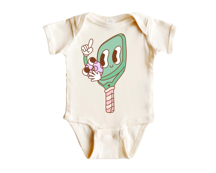 a baby bodysuit with a cartoon character on it