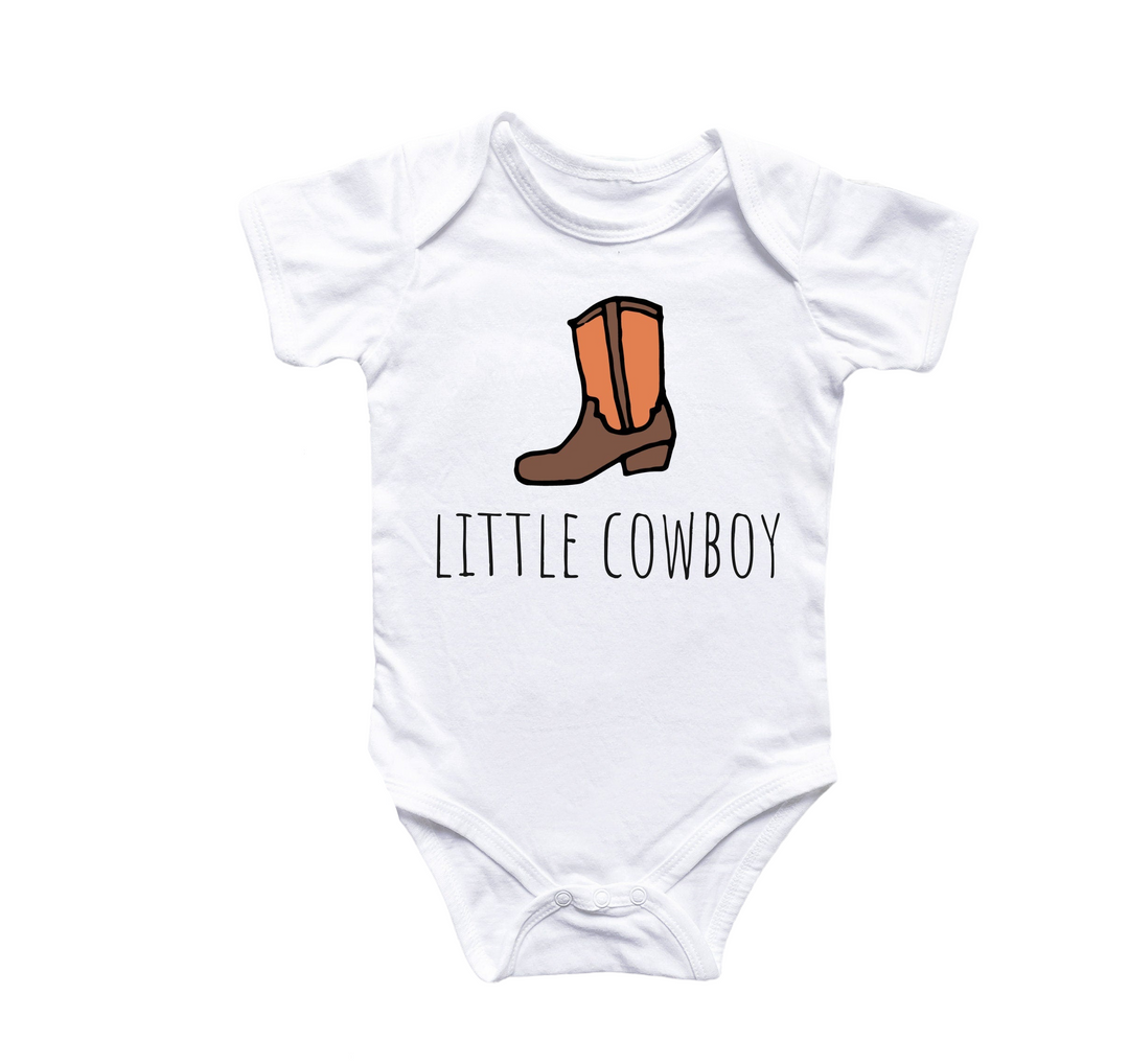 a baby bodysuit with a cowboy boot on it