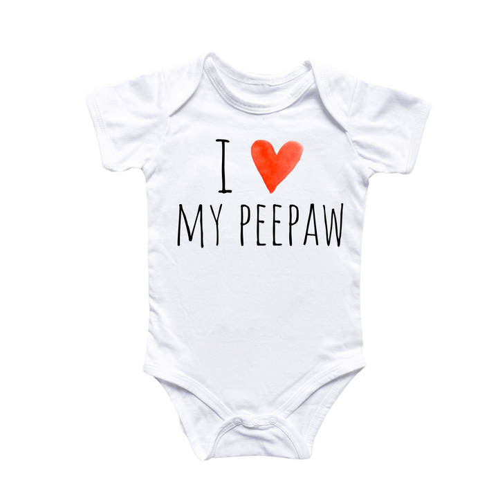 a white bodysuit with a red heart that says i love my peepaw