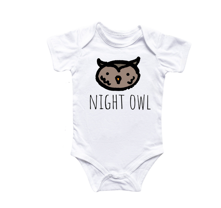 a white bodysuit with an owl on it