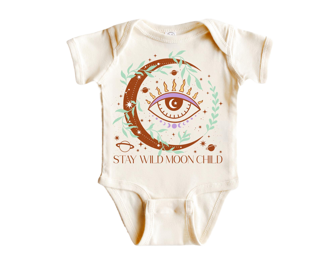 a baby bodysuit with an eye on it