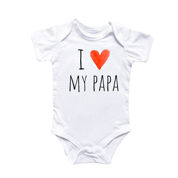 a white bodysuit with a red heart that says i love my papa