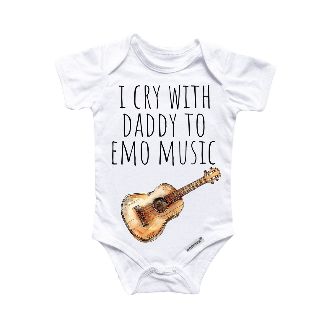 a baby bodysuit with a guitar on it