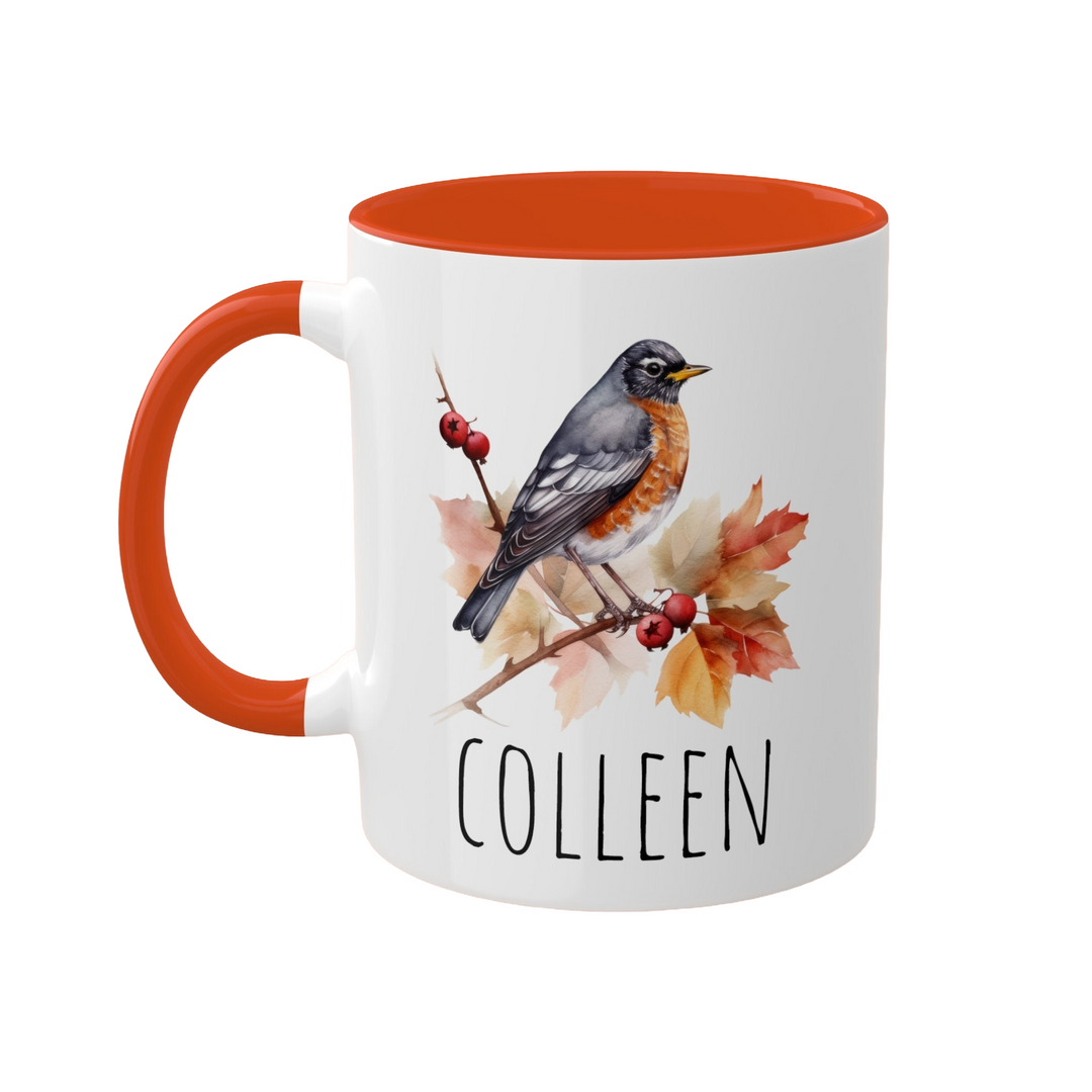 a coffee mug with a bird on it