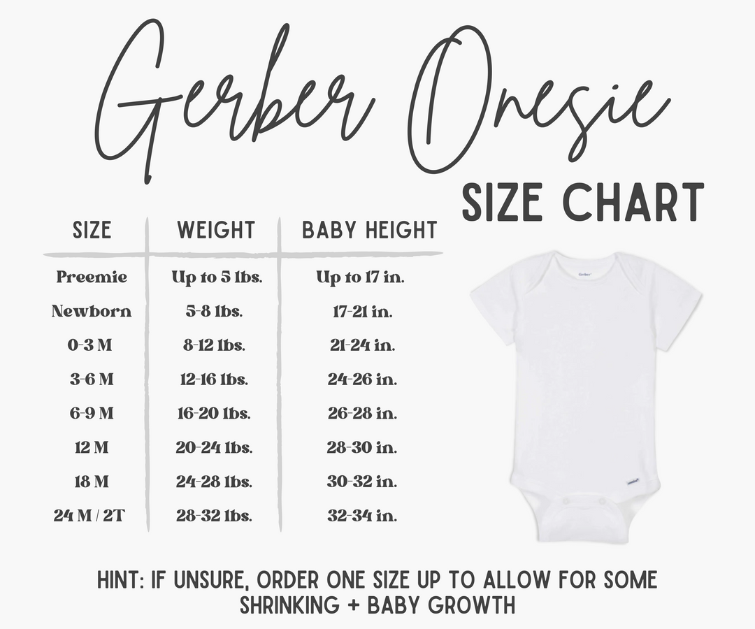 the size chart for a baby onesie