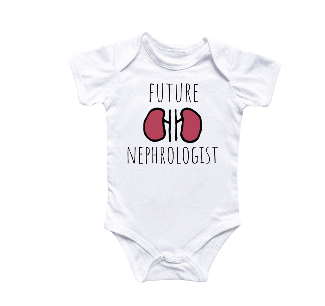 a white bodysuit with the words future nephrolologist on it