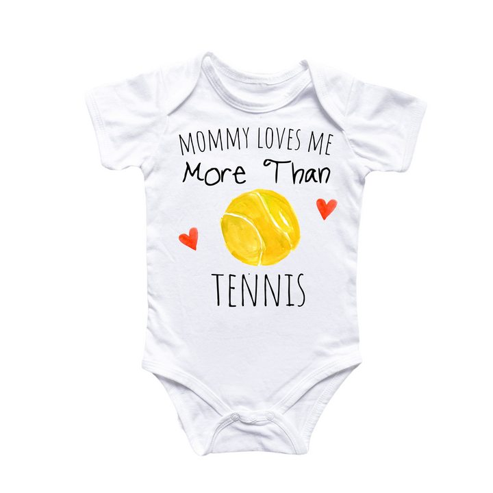 a baby bodysuit with a tennis ball on it