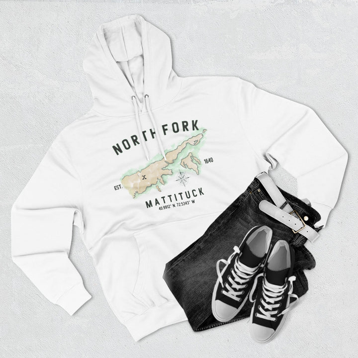 Mattituck North Fork Hamlet NOFO VIBES® Lane Seven® Adult Men Women Unisex Three-Panel Fleece Hoodie