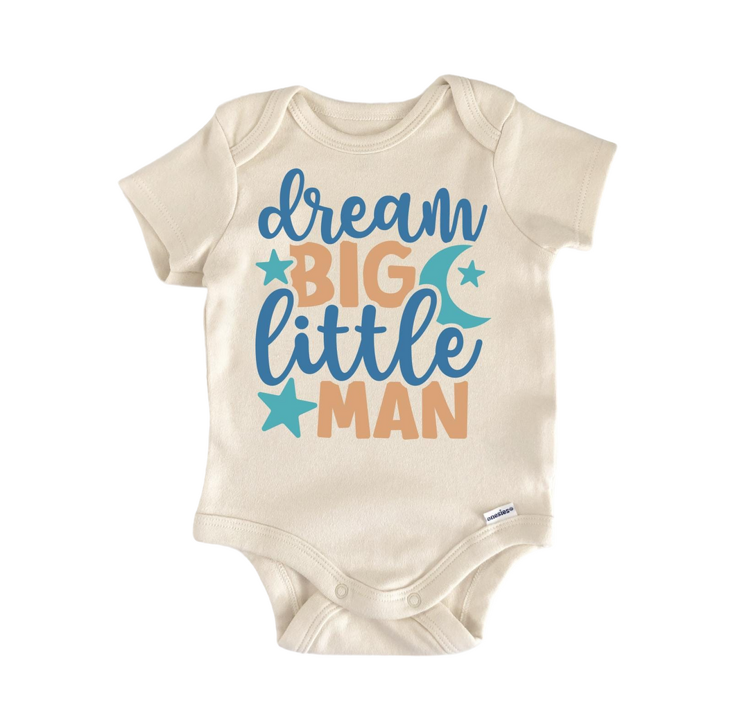 a baby bodysuit that says dream big little man