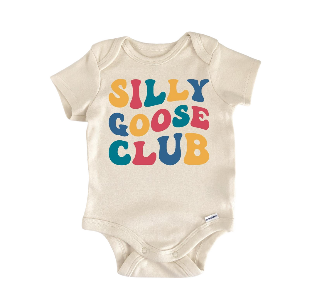 a baby bodysuit that says silly goose club