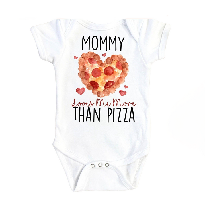 a baby bodysuit with a heart shaped pizza on it