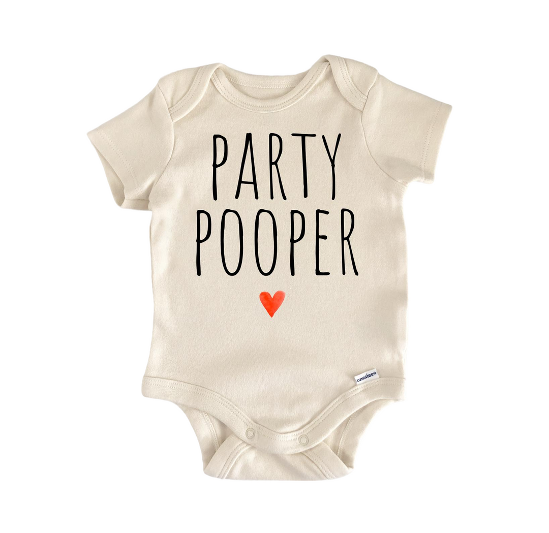 a baby bodysuit that says party pooperr