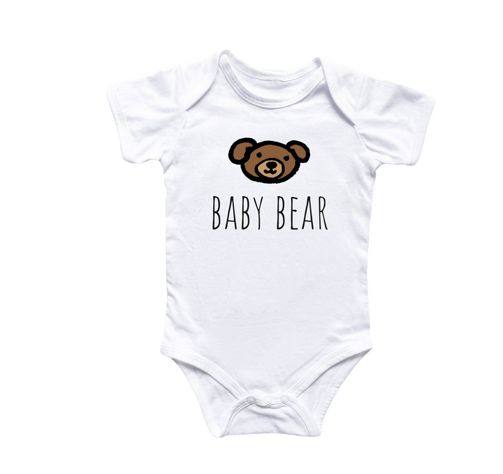 a baby bear bodysuit with the words baby bear on it