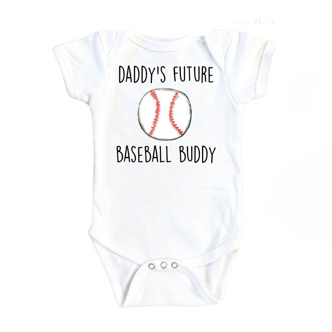 a baby bodysuit that says daddy's future baseball buddy