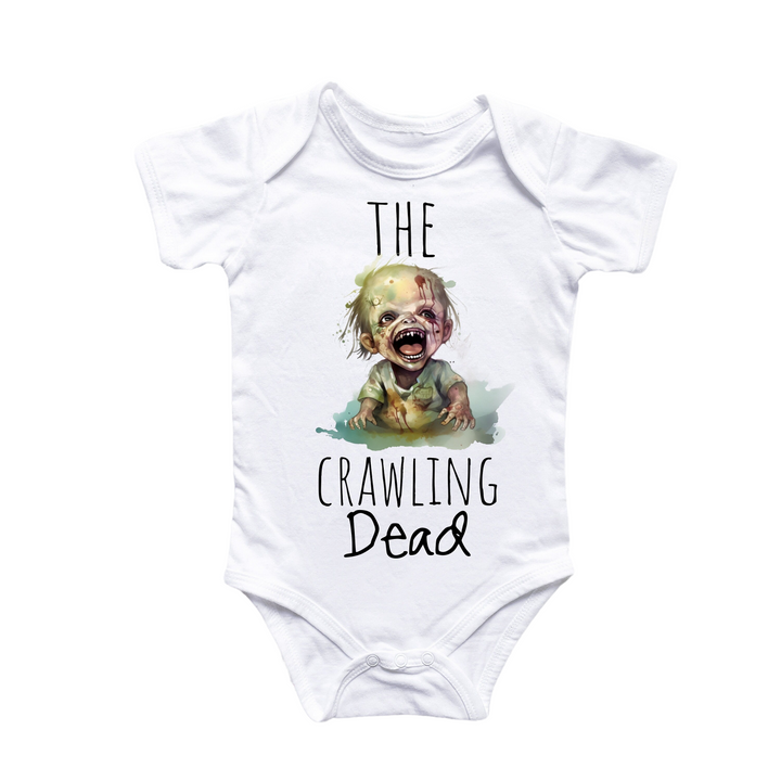 a baby bodysuit with a drawing of a dog on it