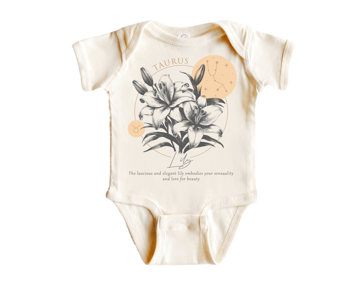 a baby bodysuit with a picture of flowers on it